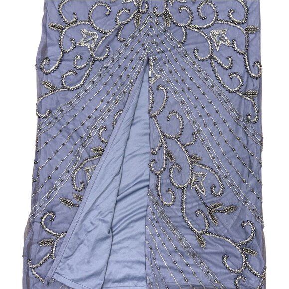 NEW Women's PISARRO NIGHTS Beaded Mesh Midi Cocktail Dress/Gown Violet | Size 8 - Picture 7 of 15